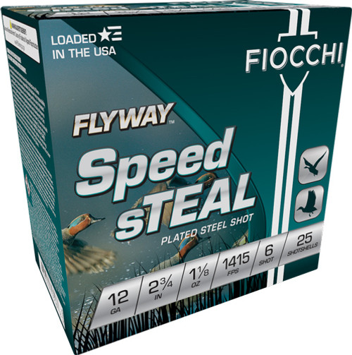 Fiocchi Speed Steal Flyway 12 Ga, 2.75″, 1 1/8 oz, 6 Shot, 25rd Box