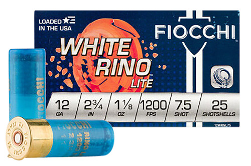 Fiocchi Target White Rino Lite 12 Ga, 2.75″, 1 1/8 oz, 7.5 Shot, 25Bx/10Cs