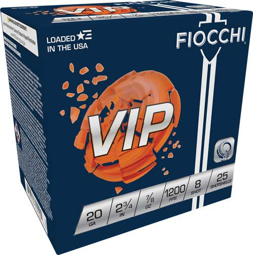 Fiocchi VIP 20 Ga, 2.75″, 7/8 oz, 8 Shot, 250rd Case