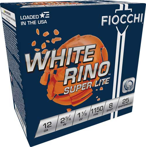 Fiocchi White Rino 12 Ga, 2.75″, 1-1/8 oz, 8 Shot, 250rd Case