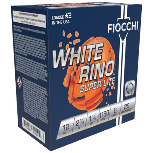 Fiocchi White Rino 12 Ga, 2.75″, 1 1/8 oz, 8 Shot, 25rd Box