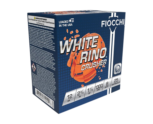 Fiocchi White Rino Crusher 12 Ga, 2.75″, 1 1/8 oz, 8 Shot, 25rd Box