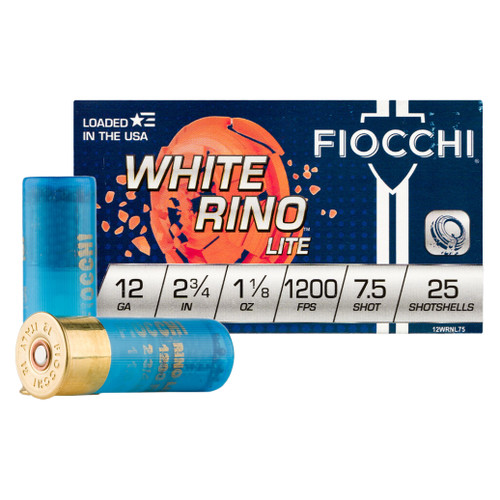 Fiocchi White Rino Lite 12 Ga, 2.75″, 1-1/8 oz, 7.5 Shot, 250rd Case