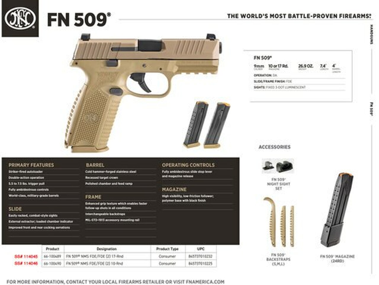 FN 509 9mm NMS, Flat Dark Earth, 10rd