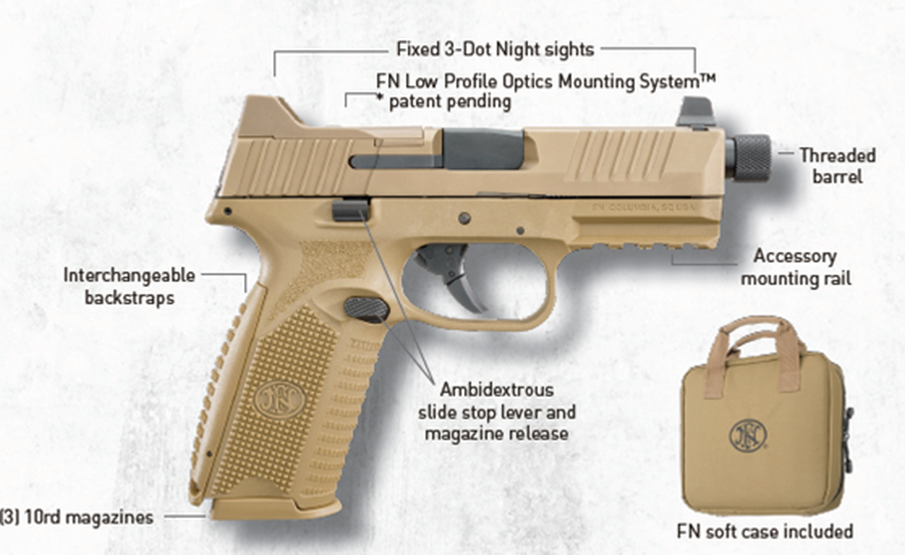 FN 509 Tactical 9mm, 4.5″ Barrel, Flat Dark Earth, 3 Dot Night Sights, 3x10rd Mags
