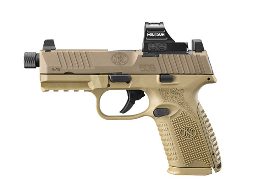 FN 509M Tactical 9mm, 4.5″ Threaded Barrel, Flat Dark Earth, Includes Holosun 407C Red Dot, 24rd