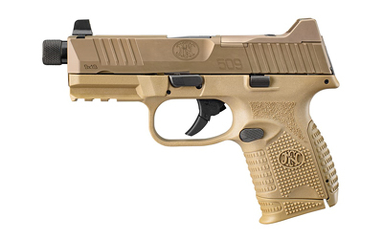 FN FN509 Compact Tactical 9mm, 4.3″ Threaded Barrel, Flat Dark Earth, Suppressor-Height Night Sights, Optics Ready, 3x10rd Mags