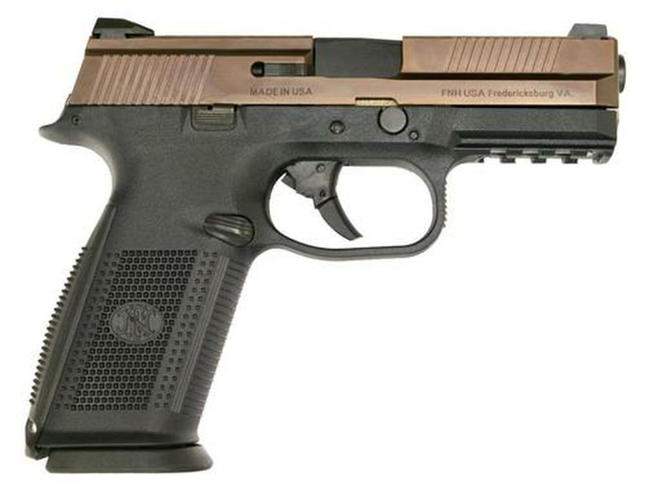FN FNS 9, 9mm, 4″, 17rd, Black Interchangeable Backstrap Grip, Bronze Slide