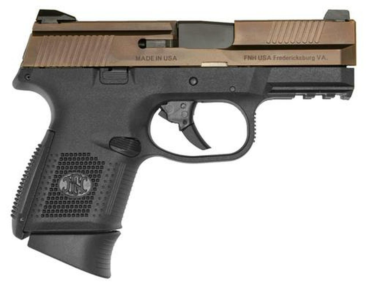 FN FNS 9 Compact, 9mm, 3.6″, 12/17rd Mags, Black Frame, Bronze Slide