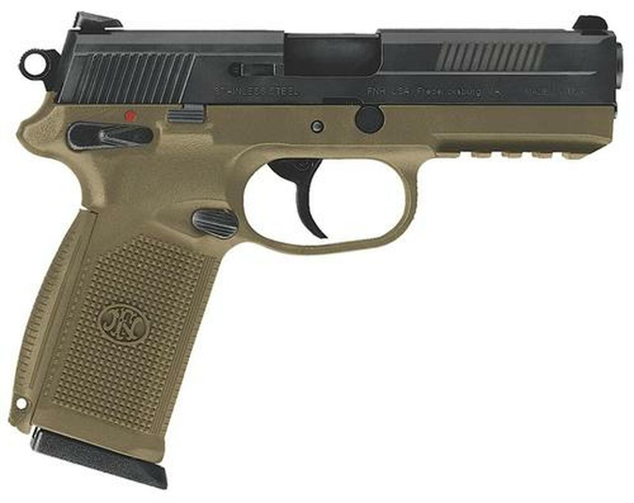 FN FNX-45 DA/SA 45 ACP 4″ Barrel, Fxd 3 Dot 3 Mags Flat Dark Earth Poly Grip Black Slide, 10rd