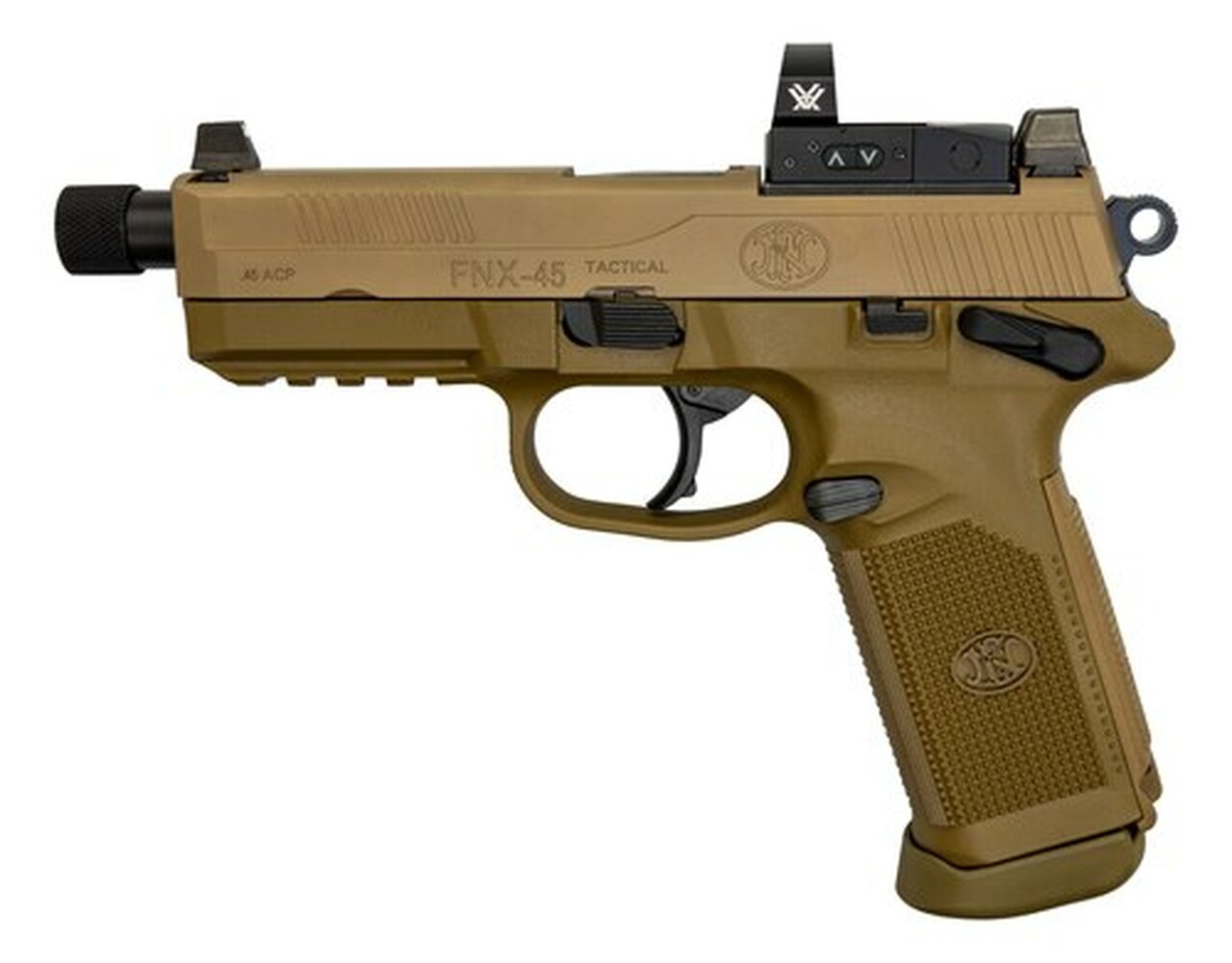 FN FNX Vortex Venom Combo 45 ACP, 5.30″ Barrel, Flat Dark Earth, Interch. Backstrap, 15rd