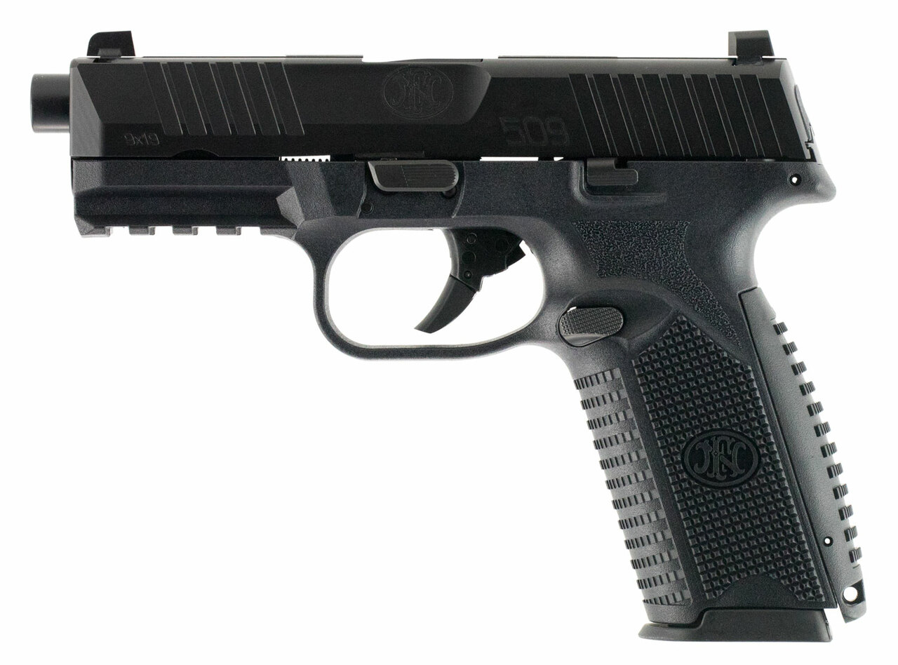 FN LE 509 9mm Double NMS 4.25″ 17rd Black Interchangeable Backstrap Grip Black Polymer Frame Black Slide