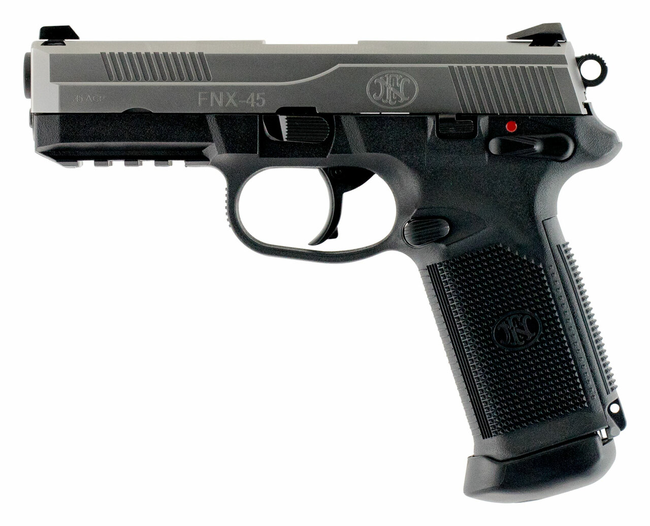 FN LE FNX-45 45 Automatic Colt Pistol (ACP) Single/Double 4.5″, Black Interchangeable Backstrap Grip Black Polymer Frame Stainless Steel Slide, 15 rd