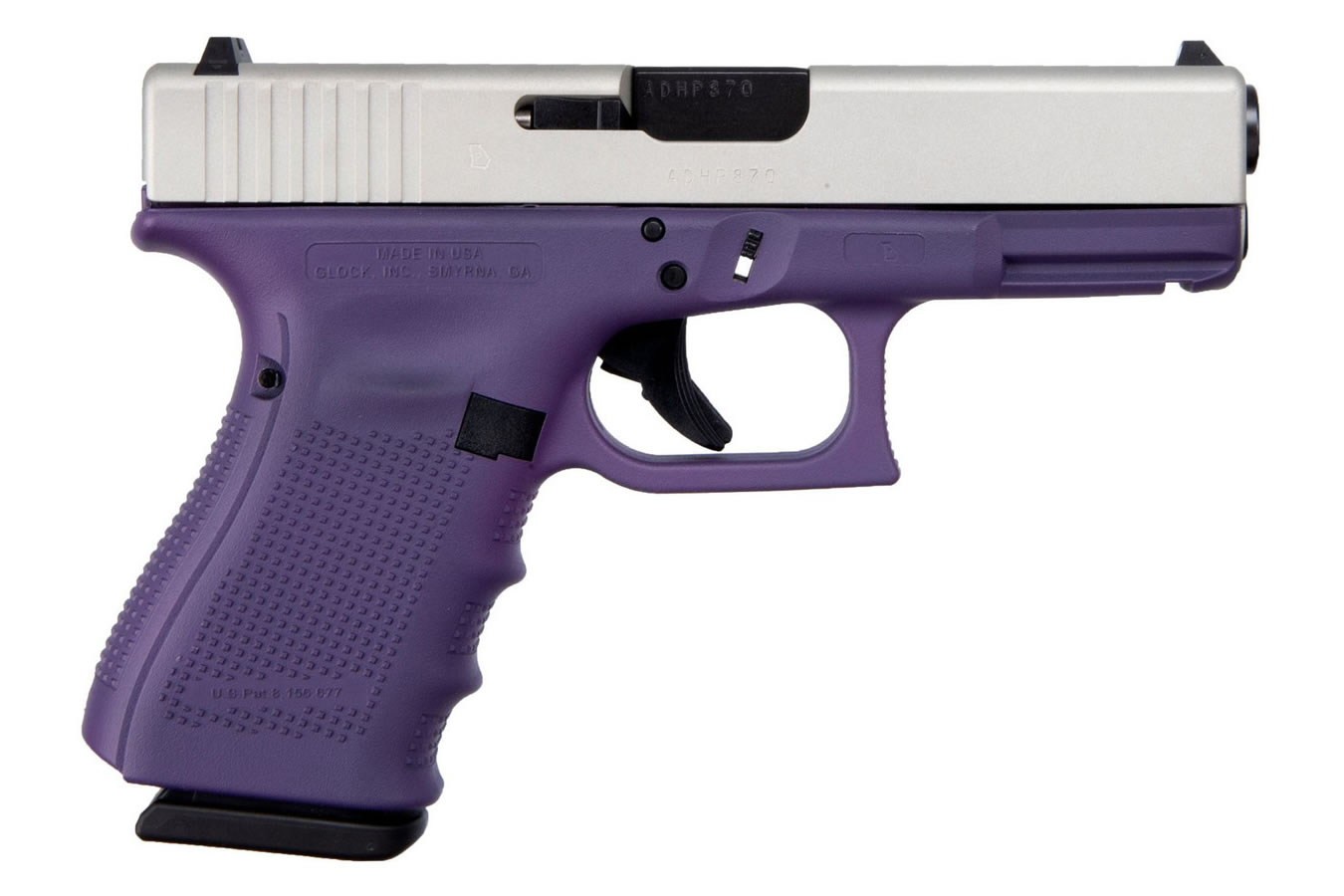 G19 Gen4 9mm Pistol with Cerakote Purple Frame and Shimmering Aluminum Slide