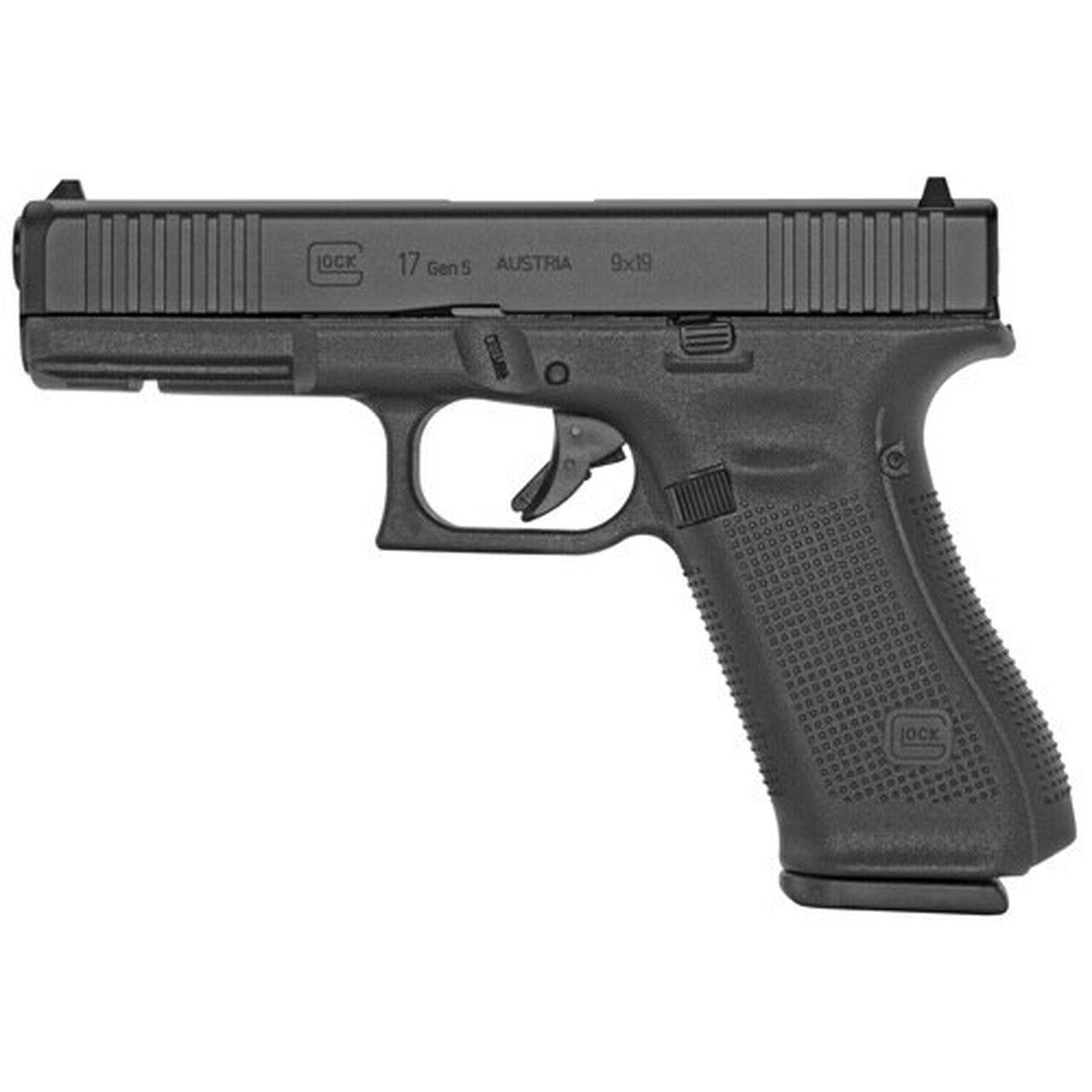 Glock 17 Gen5 Full Size 9MM 4.49″ Marksman Barrel, Fixed Sights, Ambi Slide Stop Lever, Flared Mag Well, Front Serrations 3x 17rd Mags
