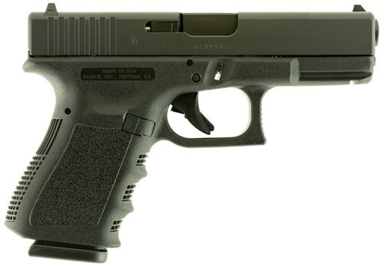Glock, 19, Double Action Only, Compact, 9mm, 4.02″ Barrel, Polymer Fame, Matte Finish, Fixed Sights, 10Rd, 2 Magazines