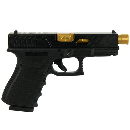 Glock 19 Gen 3 Custom 9mm, 4.6″ Threaded Gold Barrel, Black, Bear Cut Slide, 15rd