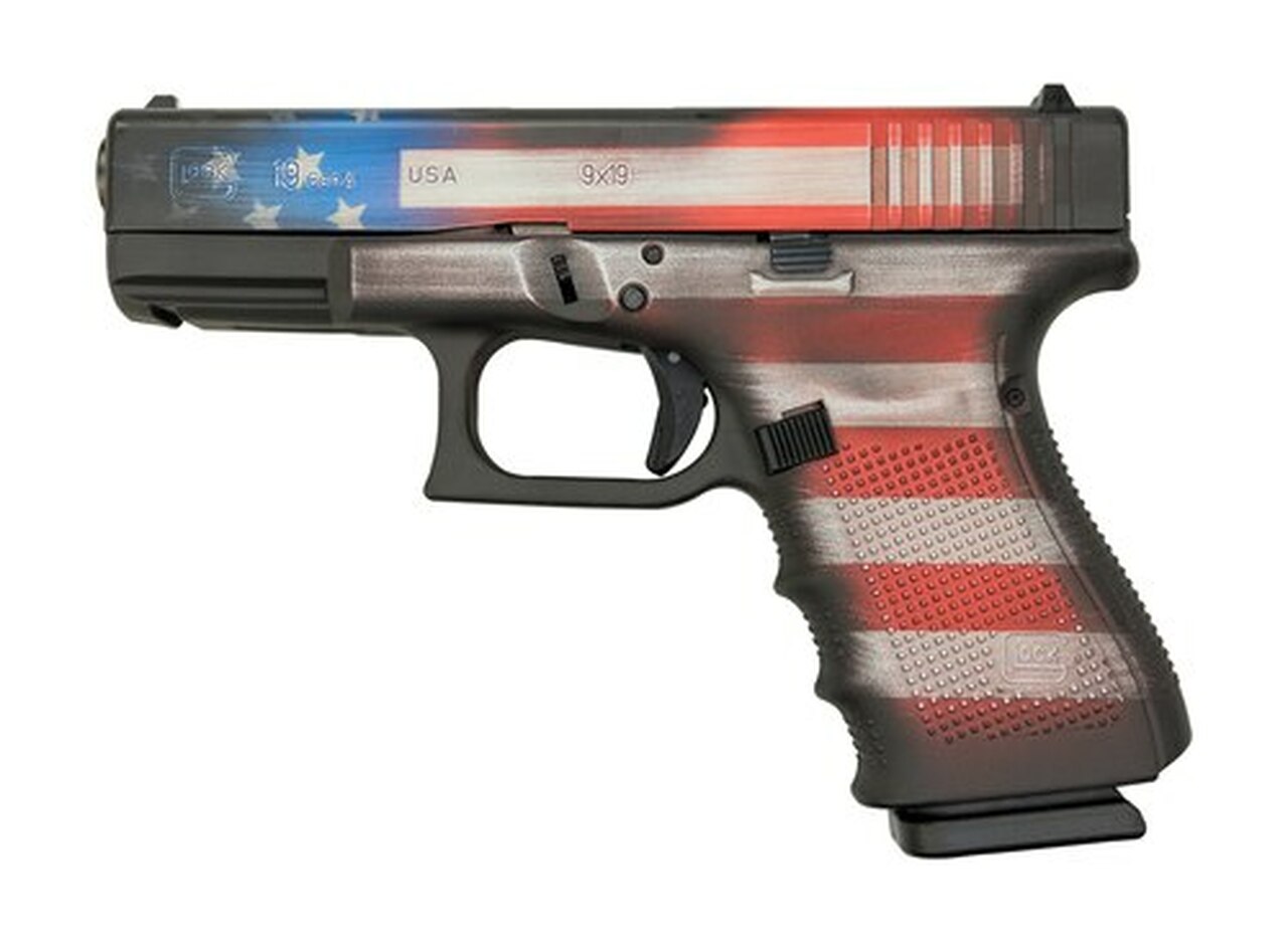 Glock 19 Gen4 9mm, 4″ Barrel, Battleworn USA Flag, 15rd