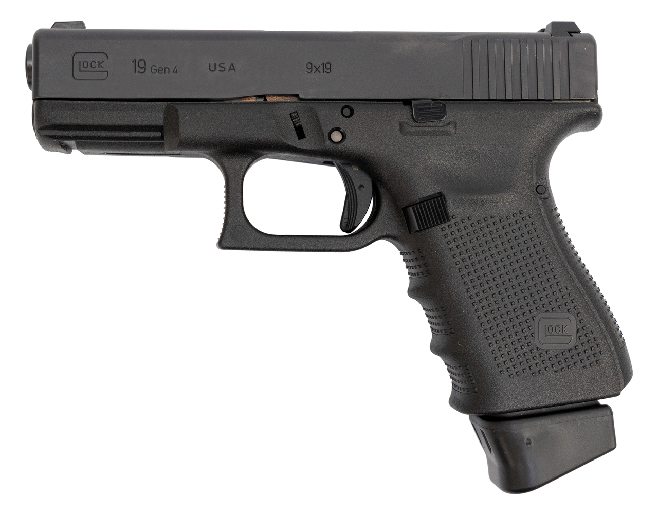 Glock 19 Gen4 USA 9mm, 4″ Barrel, Lumin Sights, Black, 15rd