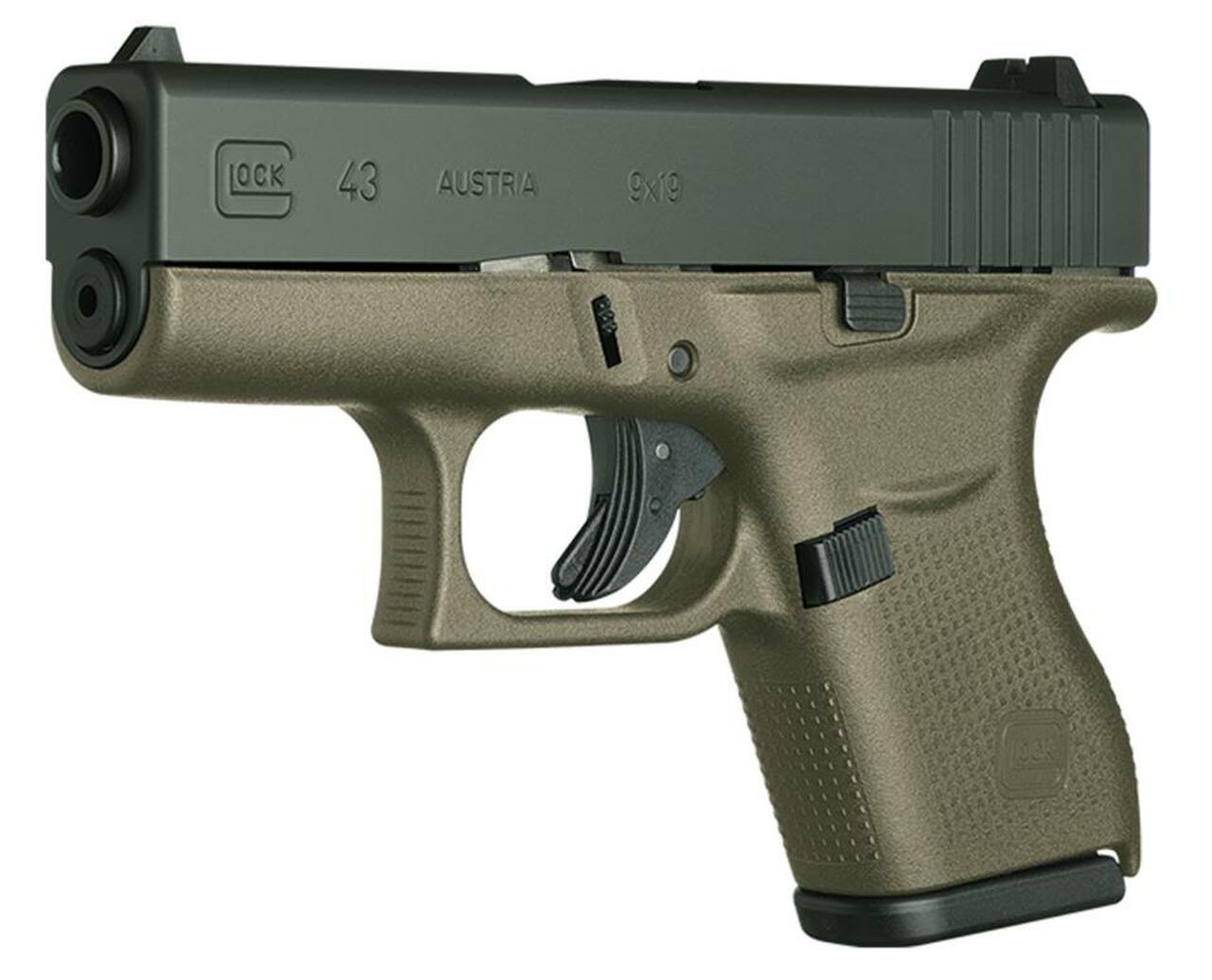 Glock 43, 9mm, 3.39″ Barrel, 6rd, Fixed Sights, OD Green