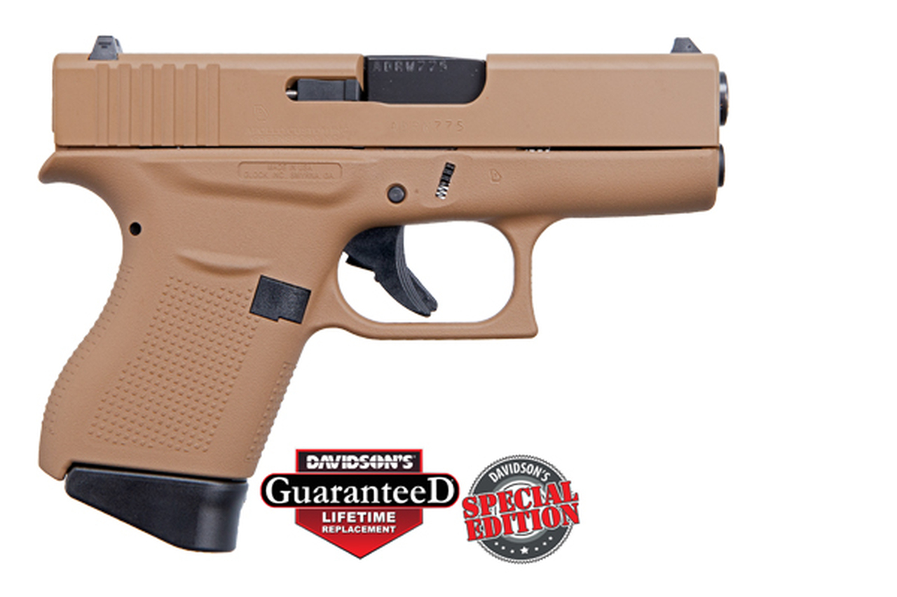 Glock 43 9mm, Apollo Custom, 3.39″ Barrel Davidson Dark Earth Full Coverage, 2x 6rd Mags