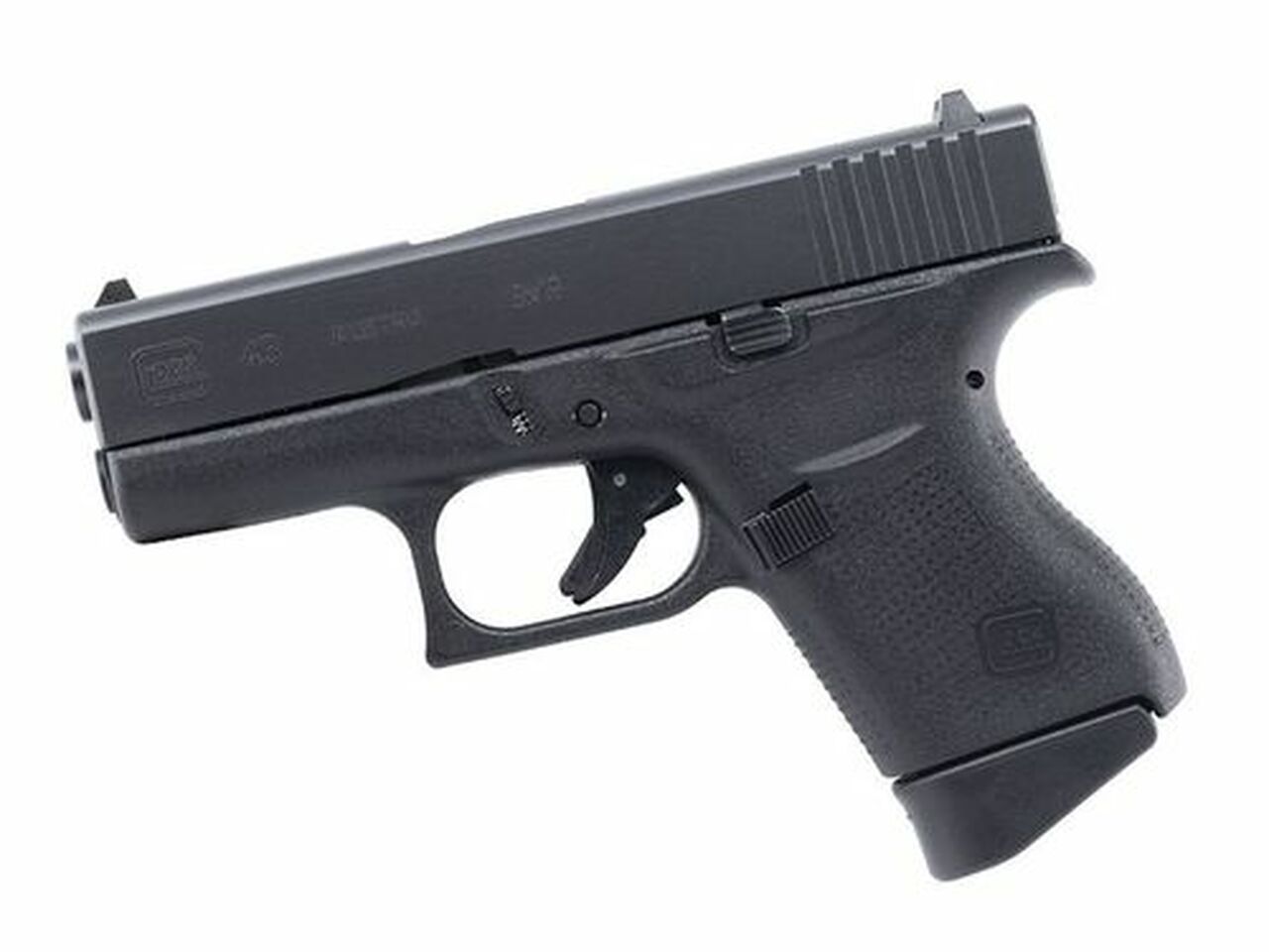 Glock, 43, Semi-automatic Pistol, Double Action Only, Compact, 9mm, 3.25″ Barrel, Polymer Frame, Matte Finish, 6Rd, Fired Case, Fixed Sights
