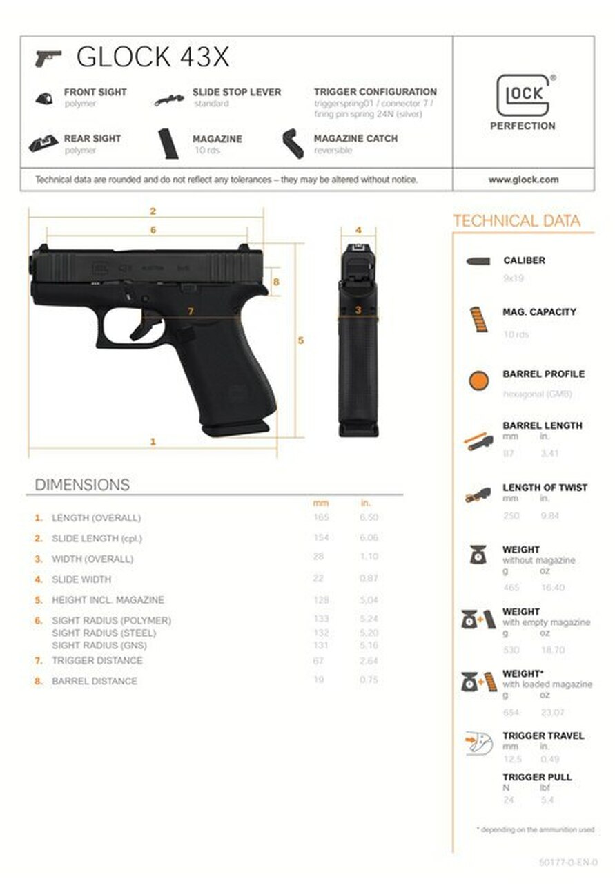 Glock 43X 9mm, 3.41″ Barrel, AmeriGlo Night Sights, 2x10rd Mags
