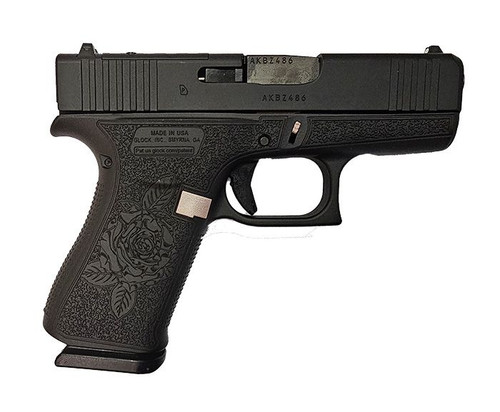 Glock 43x 9mm, 3.41″ Barrel, Black Rose Stippling, Rose Gold Small Parts, 10rd