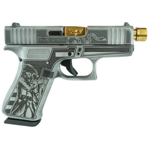 Glock 43x Custom 9mm, 4″ Gold Barrel, “Liberty or Death”, 10rd