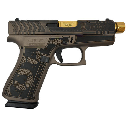 Glock 43x “Revolution Engraved Brown Cerakote” 9mm, 3.41″ Gold Barrel, 10rd
