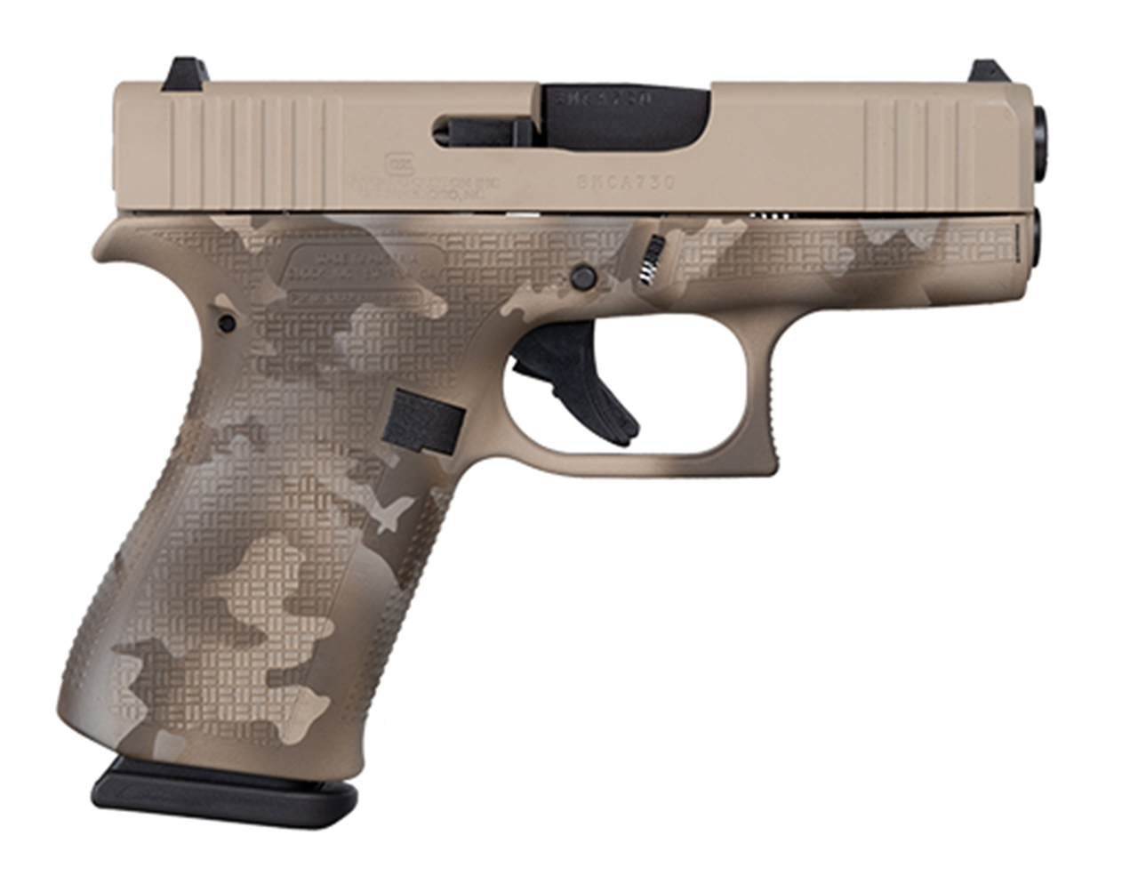 Glock 43x Sub Compact 9mm, Apollo Custom, 3.4″ Barrel, Desert Multicam, 2x 10rd