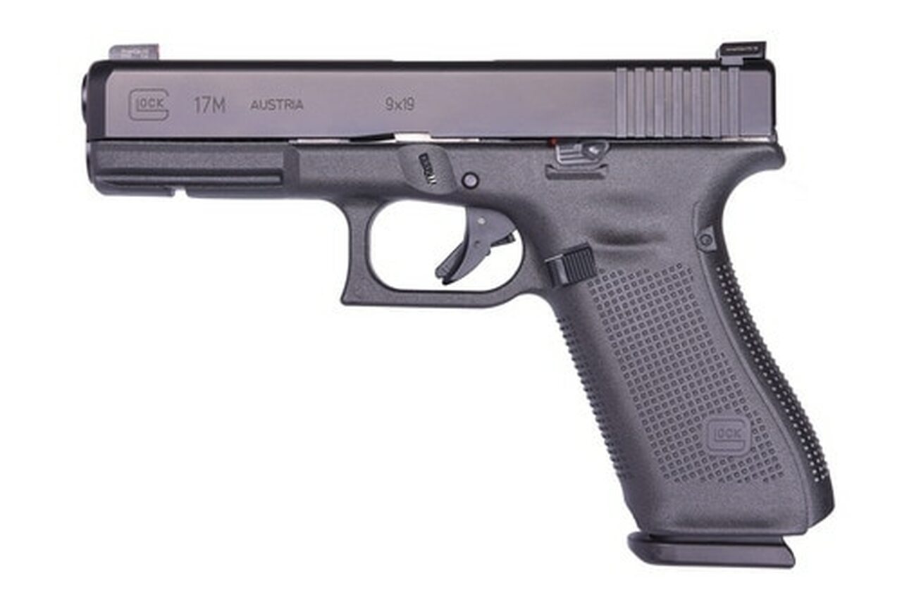 Glock, 45, Semi-automatic, Striker Fired, Full Size, 9mm, 4.02″, Matte, 17Rd, 3 Mags, Night Sights, Polymer, Matte