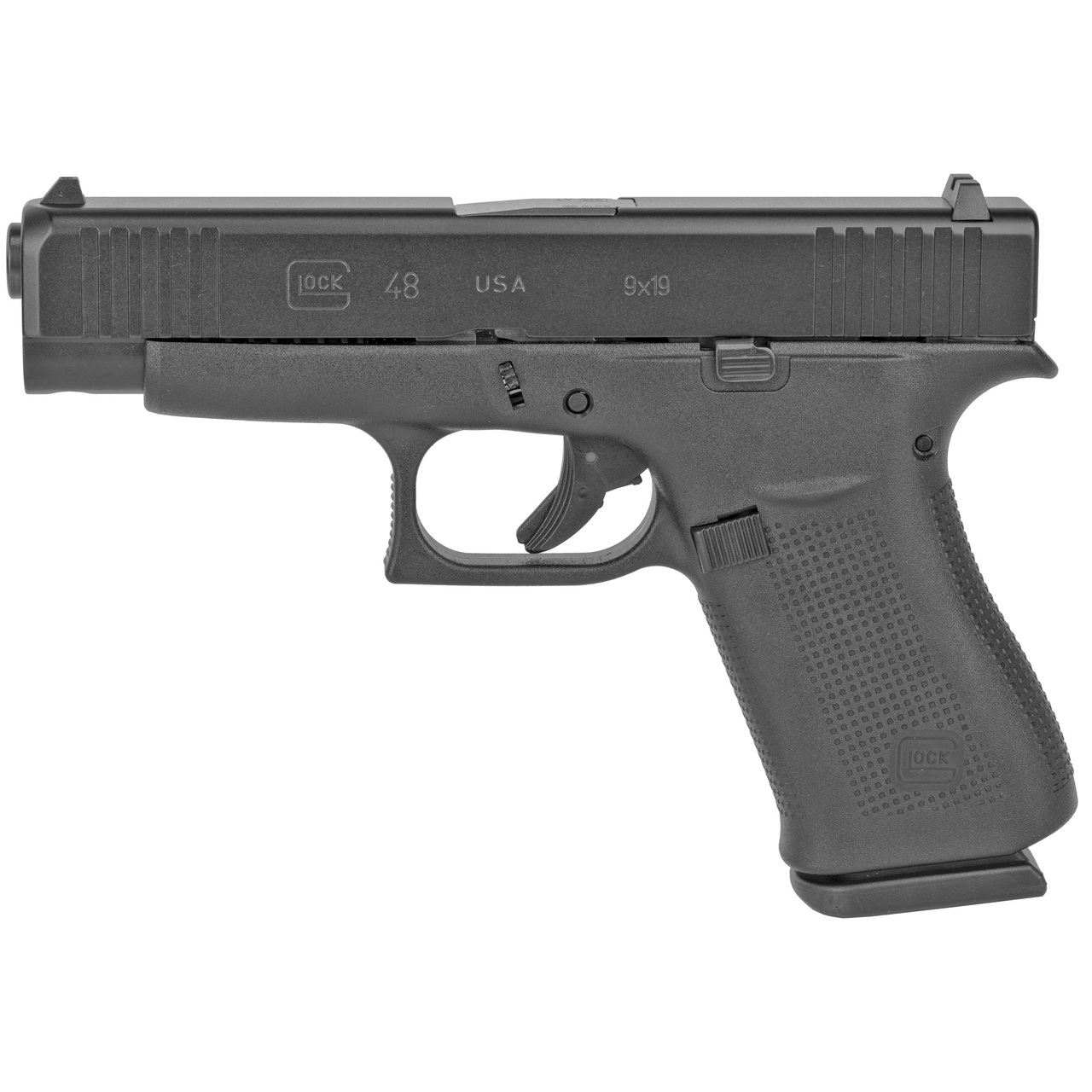 Glock 48 Compact 9mm, 4.17″ Barrel, Beaver Tail Grip, Black, Fixed Sights, 2x10rd