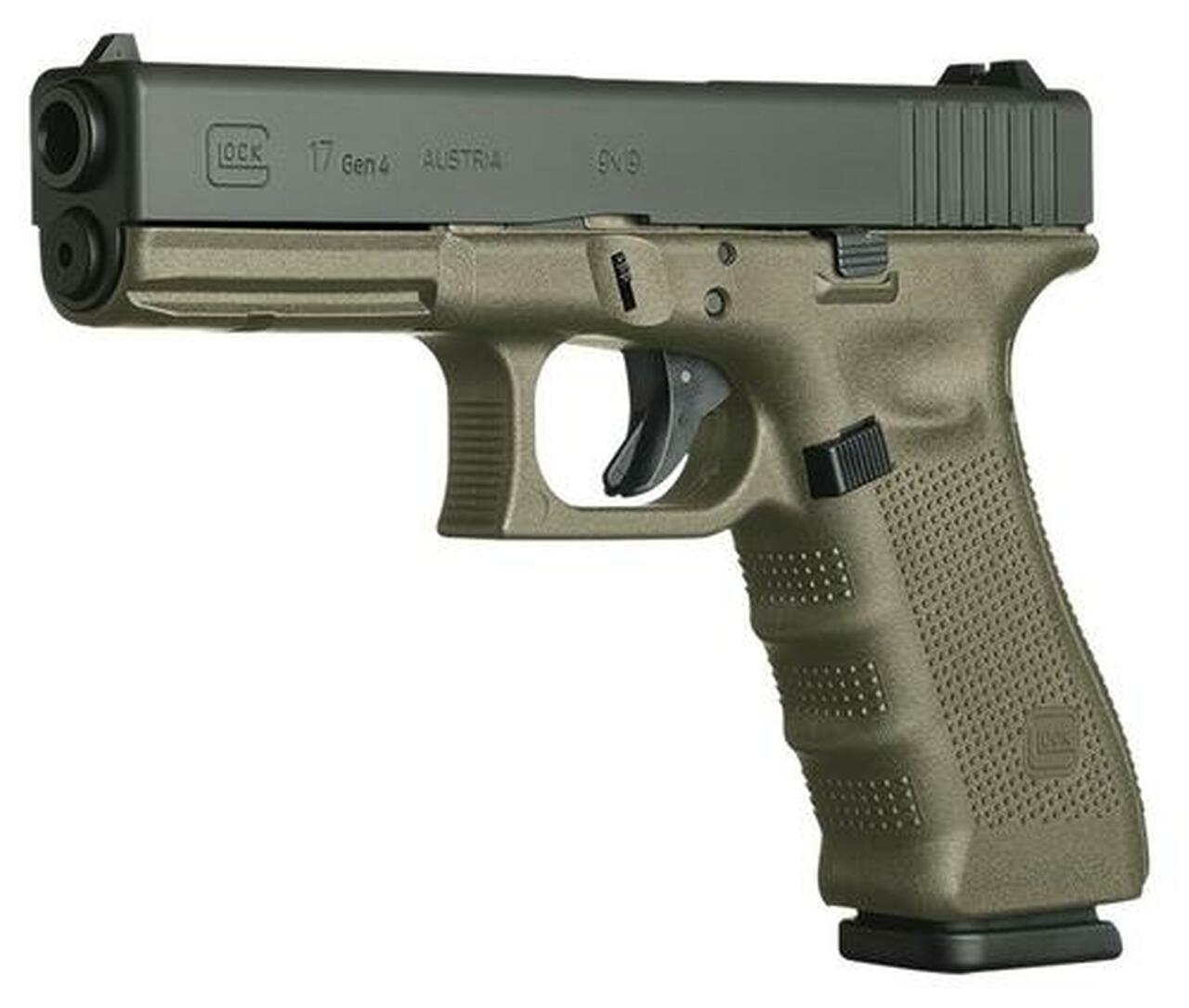 Glock G17 G4 9mm, 4.48″, 10rd, Fixed Sights, OD Green Frame