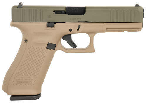 Glock G17 Gen 5 9mm, 4.49″ Barrel, Olive Drab Green Slide, Flat Dark Earth Frame, 17rd