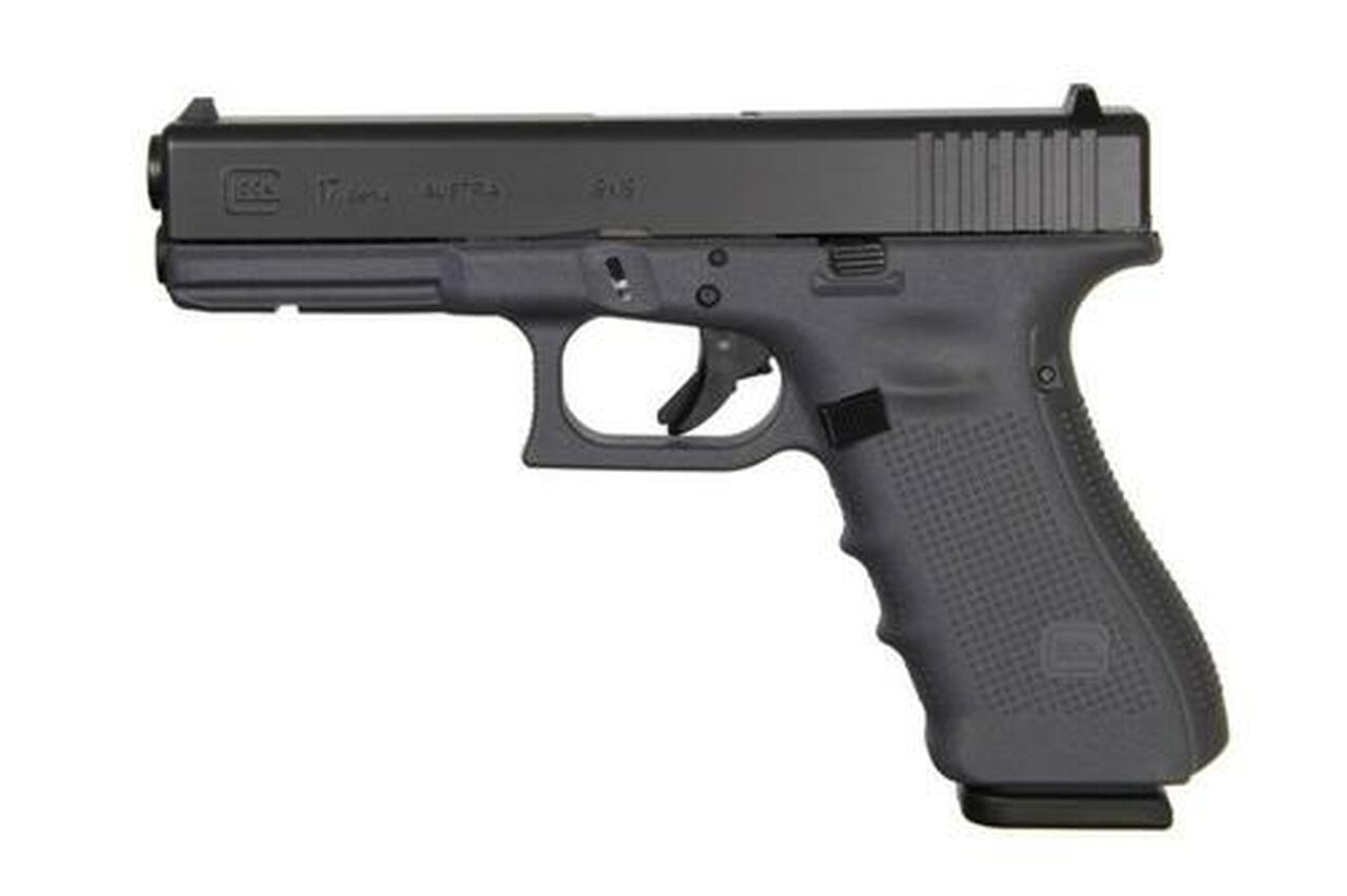 Glock G17 Gen4, 9mm, 17rd, 4.49″, Gray Frame, Black Slide, Fixed Sights