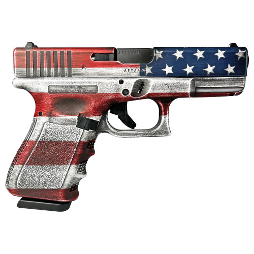 Glock G19 Gen 3 Custom 9mm, 4.02″ Barrel, “USA Flag”, 15rd