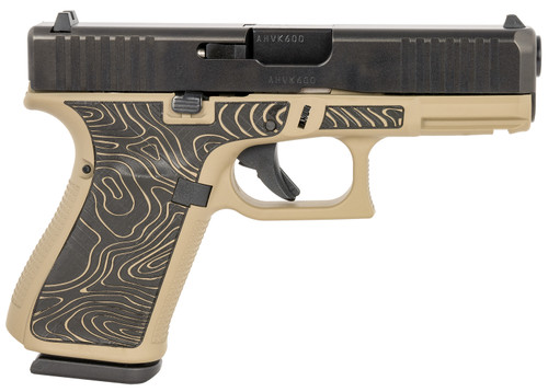 Glock G19 Gen 5 9mm, 4″ Barrel, Flat Dark Earth Frame, Black Slide, Topography Grip, 15rd