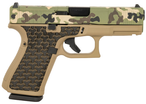 Glock G19 Gen 5 MOS 9mm, 4.02″ Barrel, Hunter Cerakote, Coyote Tan Frame, YNOT Lasered Grip, 15rd