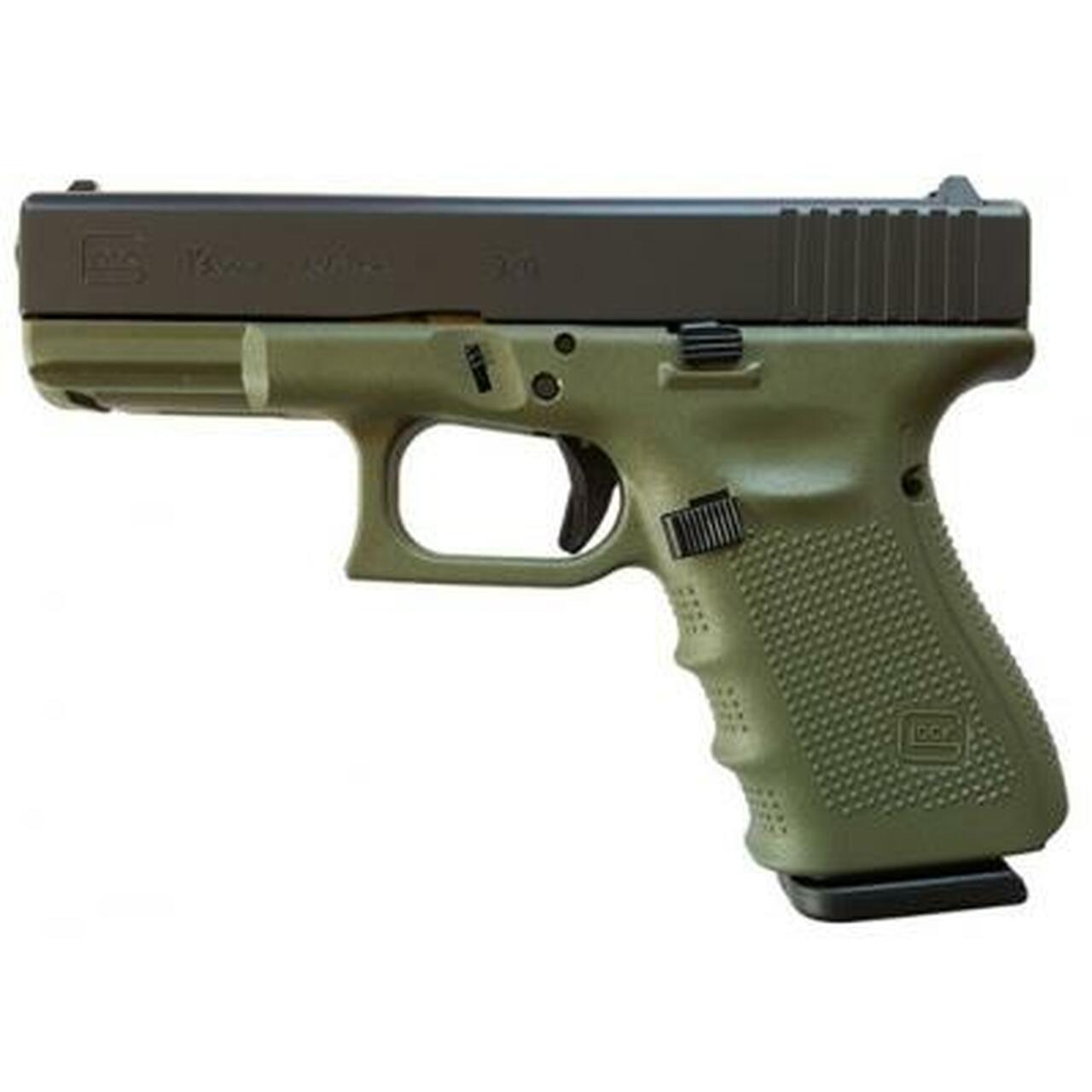 Glock G19 Gen4 9mm, 4″ Barrel Battelfield Green Frame 3- 15rd Mags