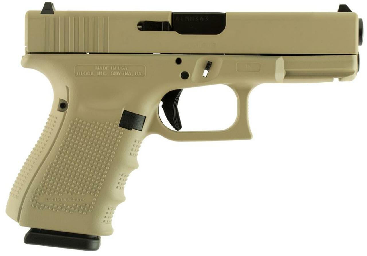 Glock G19 Gen4 9mm, 4″ Barrel, Desert Tan Finish 15rd Mag
