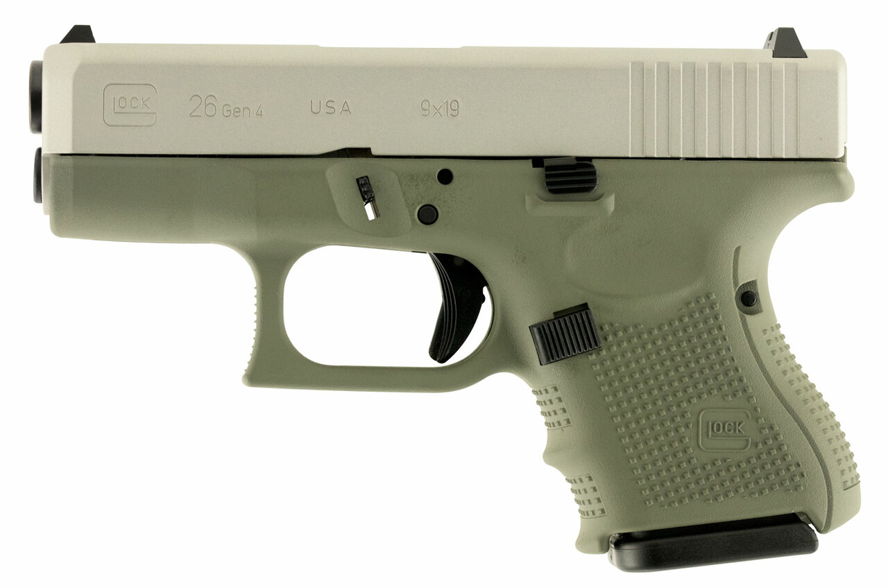 Glock G26 9mm, 3.5″, 10rd, Forest Green Frame, Stainless Steel Slide