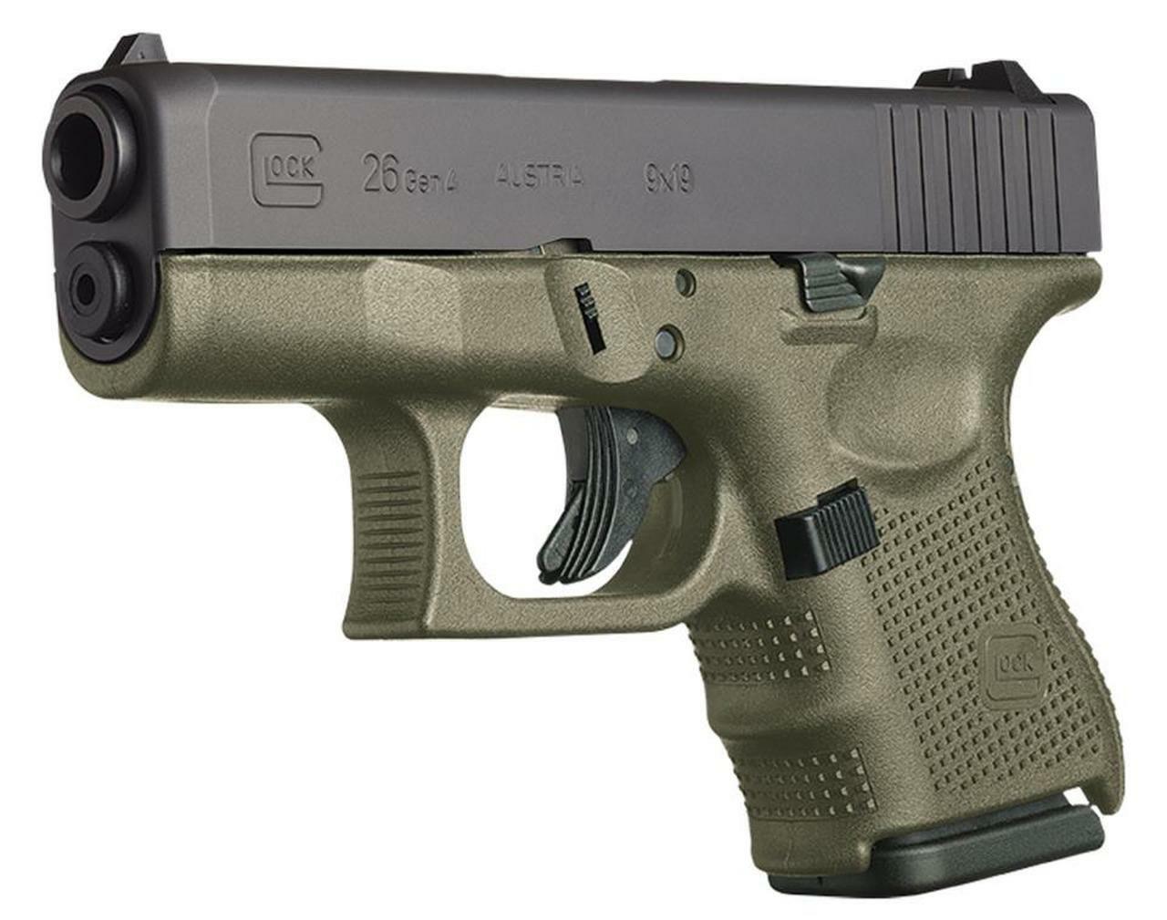 Glock G26 9mm, 3.5″, Fixed Sights, 10rd, OD Green Frame
