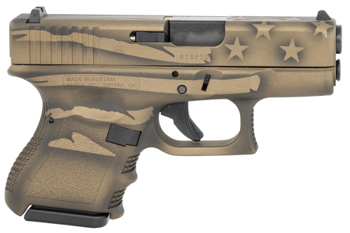Glock G26 Gen 3 9mm, 3.43″ Barrel, Coyote Battle Worn Flag Cerakote, Polymer Grip, 10rd