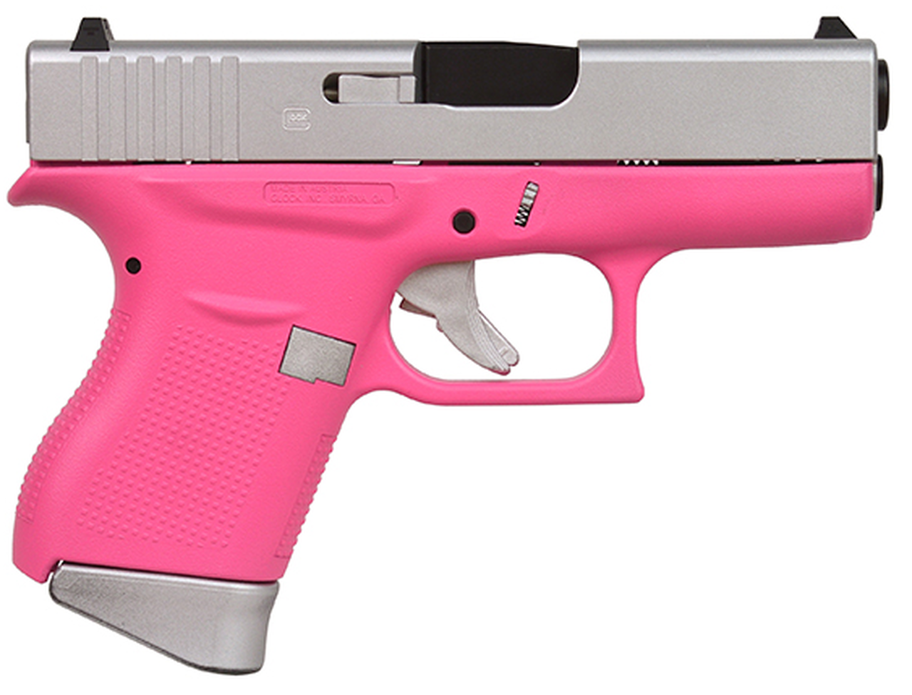 Glock G43 9mm, 3.39″ Barrel, Fixed Sights, Silver/Pink Satin, 6rd