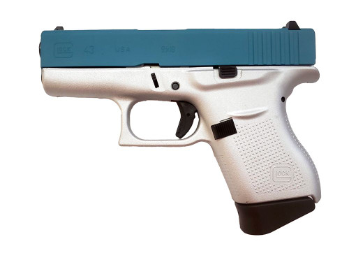 Glock G43 9mm, 3.39″ Barrel, Satin Aluminum/Teal Cerakote, 6rd