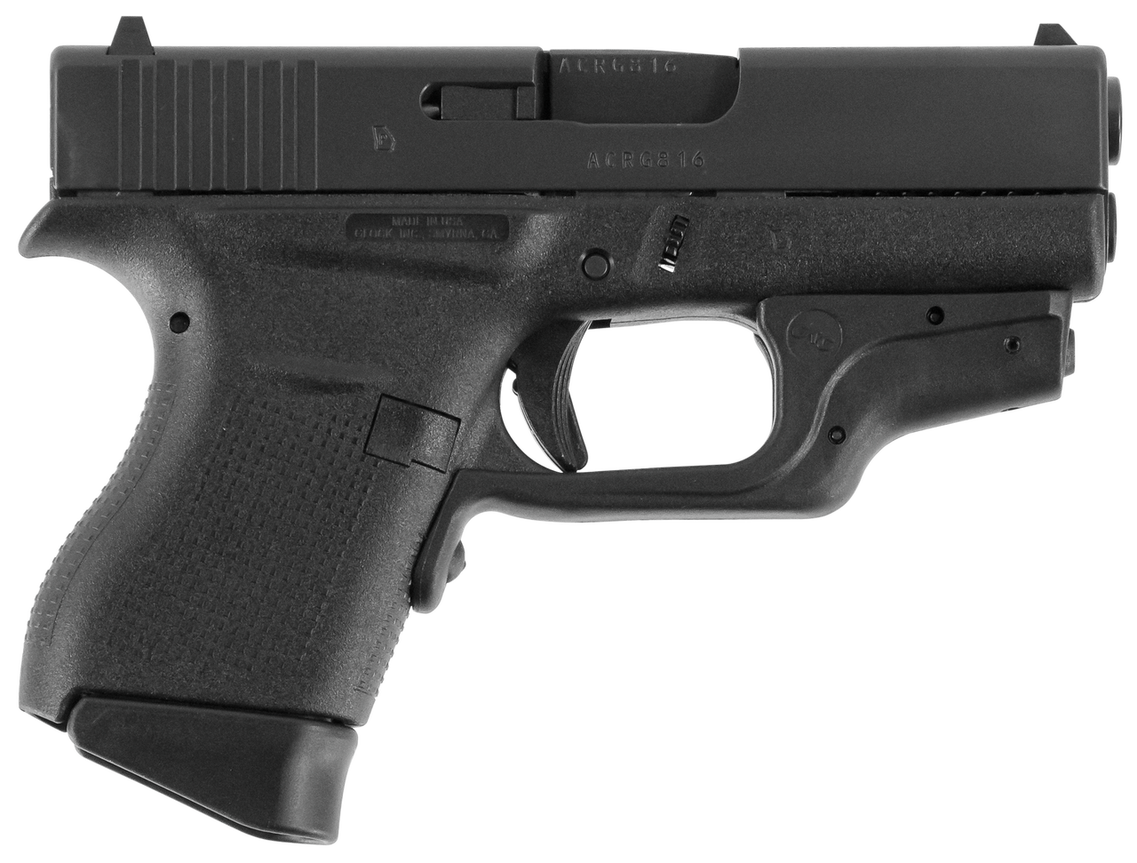 Glock G43, 9mm, 3.39″,Crimson Trace Laserguard & Pocket Holster, 6rd