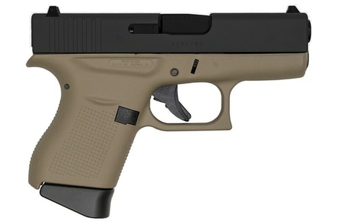 Glock G43, 9mm, 3.41″, 6rd, Flat Dark Earth Frame, Black Slide