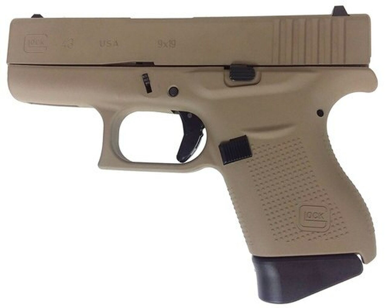 Glock G43, 9mm, 3.41″ Barrel, 6rd, Desert Sand