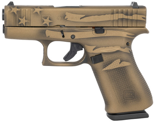 Glock G43x 9mm, 3.41″ Barrel, Coyote Battle Worn Flag Cerakote, 10rd